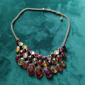 3/$30 Elegant Vintage Multicolor Acrylic Gemstone Gold-tone Choker Necklace